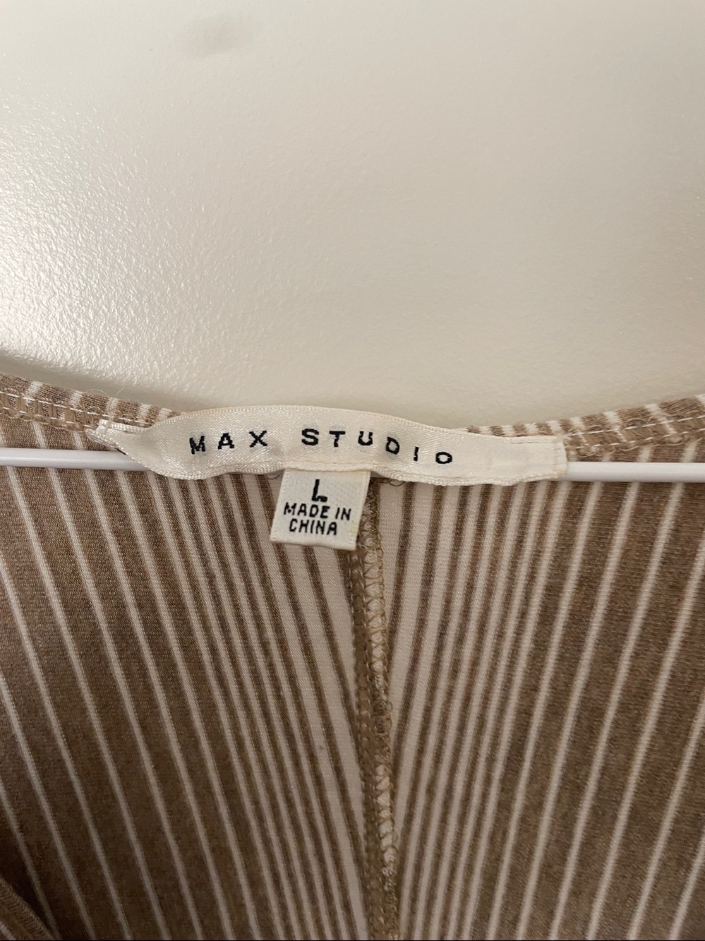 Max Studio Taupe and Cream Striped V-Neck Top - Picture 2 of 2